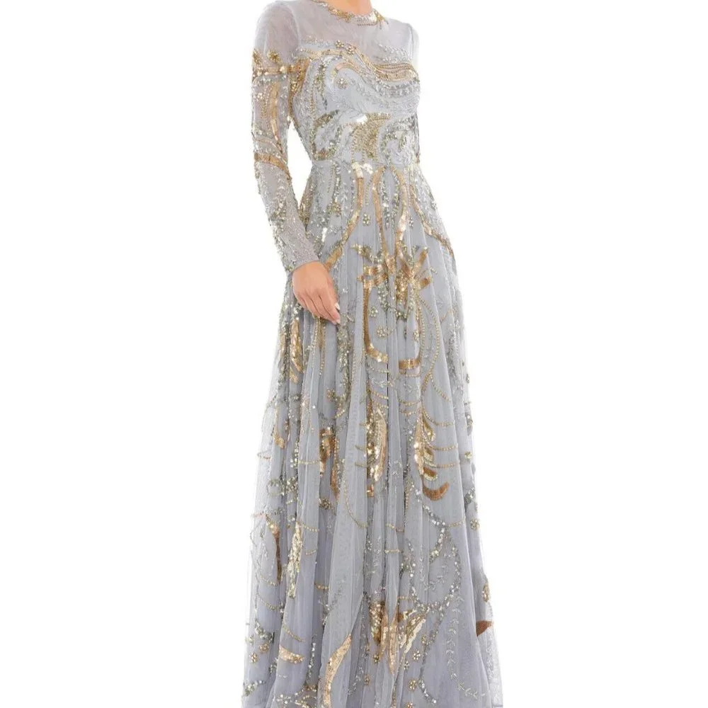 NWT MAC DUGGAL MOTHER OF THE BRIDE EMBELLISHED‎ SEQUIN PLATINUM DRESS 5217